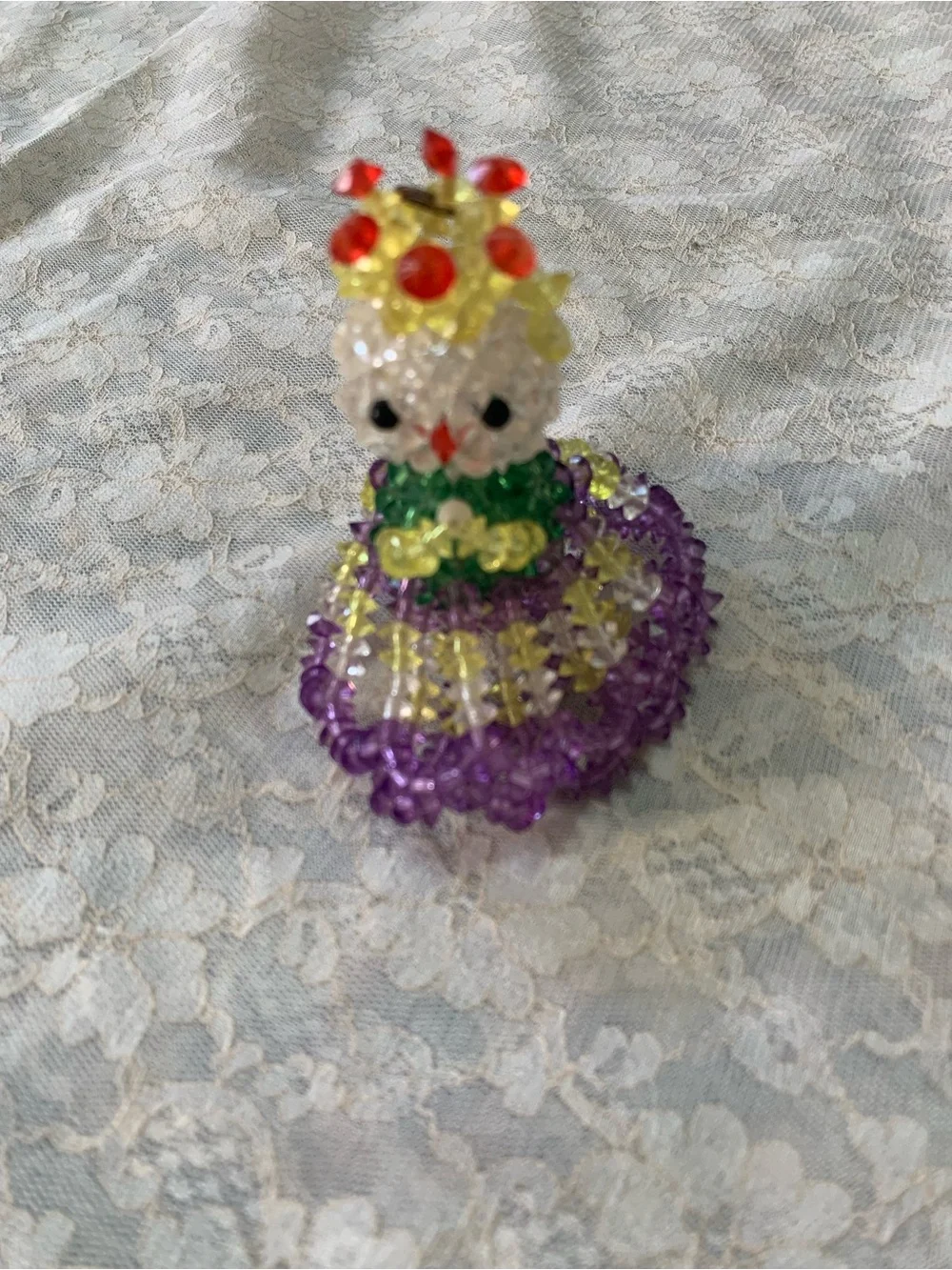 Vintage 3D Beaded Doll Figurine Handmade Purple&Yellow Crystal Princess Ornament